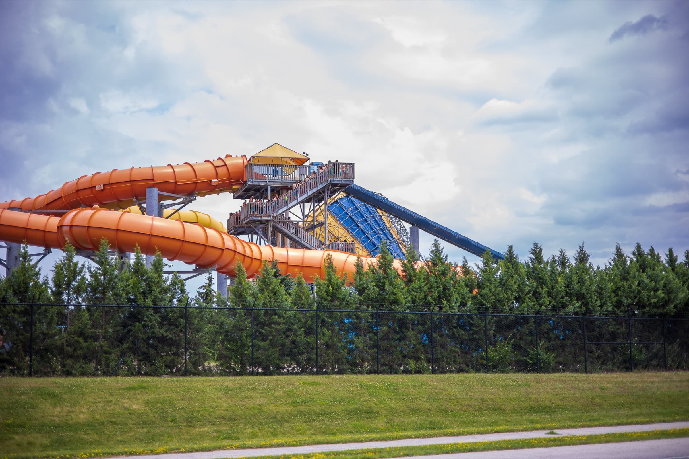 Water slides at Zoombezi Bay water park near Powell, Ohio
